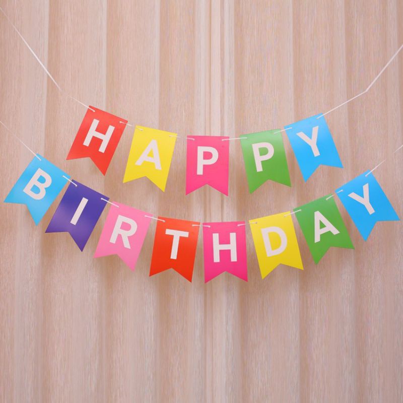 Jual BUNTING BANNER FLAG SEGILIMA GANTUNG TULISAN HAPPY BIRTHDAY WARNA