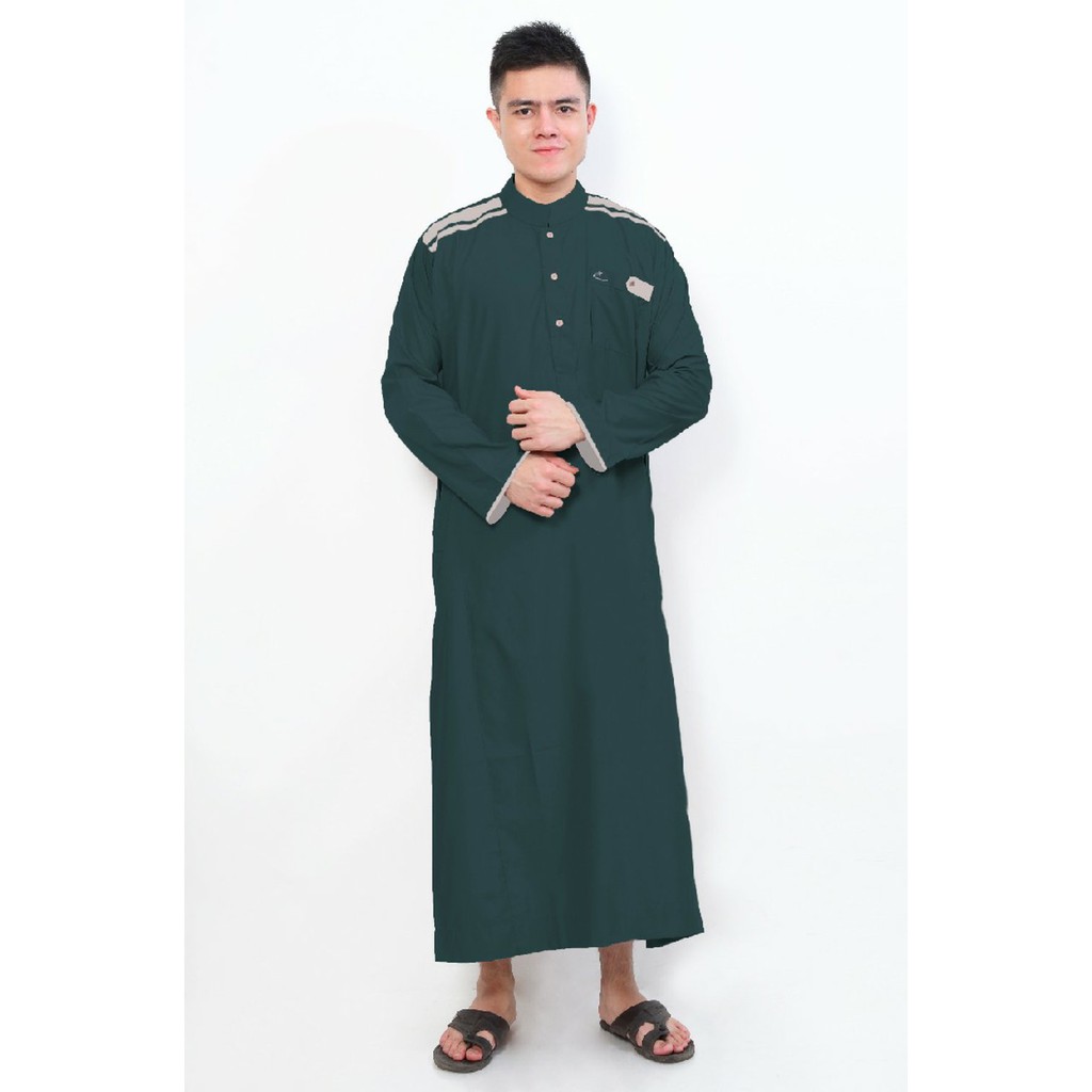 Diskon Jubah Cordova Hijau Botol Al-Isra Pakaian Gamis Pria Muslim - Hijau Tua M