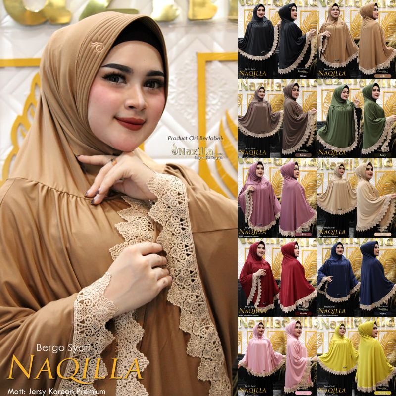 Jilbab Hijab Kerudung Bergo Syar,i Instan Jumbo Renda Naqilla Original Nazilla