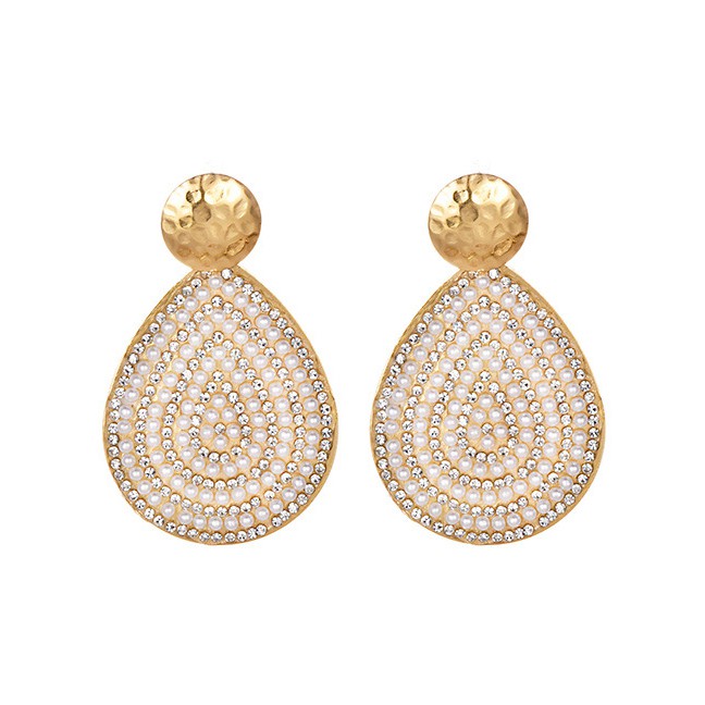 LRC Anting Tusuk Fashion Alloy Pearl With Diamond Drop Shape Stud Earrings F7998X