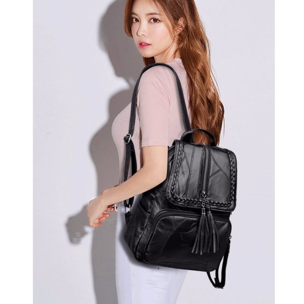 TAS RANSEL WANITA KULIT BACKPACK IMPORT PREMIUM HITAM KAJESA TA550B5 CEWEK KOREA PUNGGUNG GENDONG SEKOLAH KULIAH KERJA BATAM BRANDED KEKINIAN MURAH FASHION REMAJA