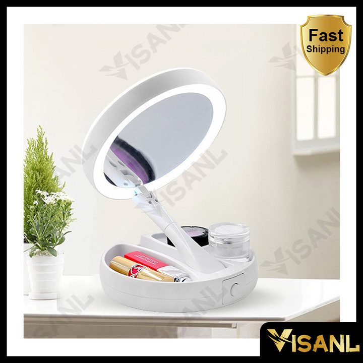 Makeup Lampu Cermin Pembesar Rias Dua sisi Kosmetik Mirror LED Lipat Makeup Dengan Lampu Led