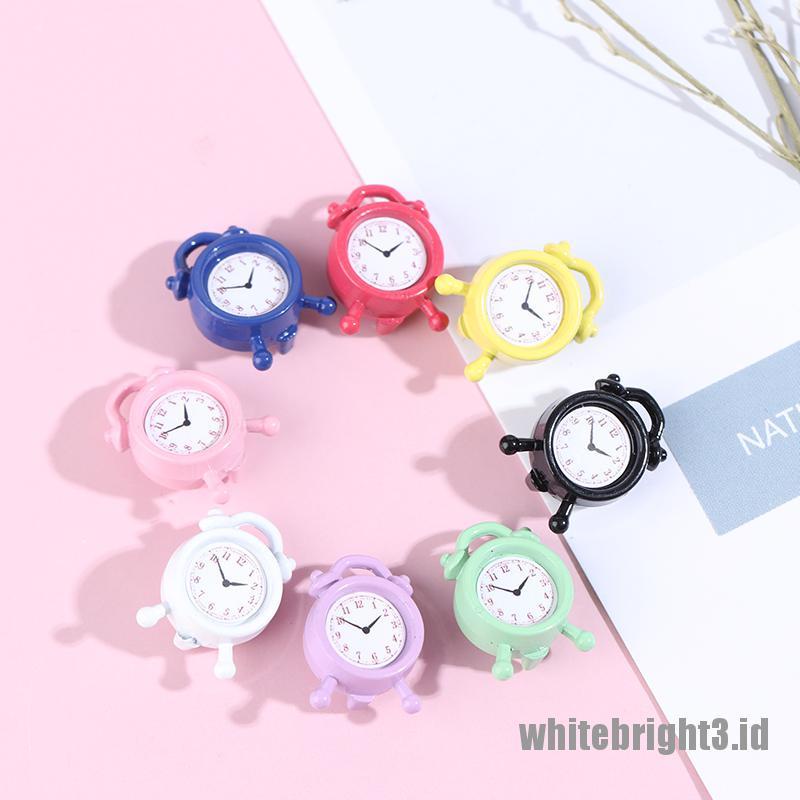 (white3) Miniatur Jam Alarm Mini Bahan Metal Untuk Dekorasi Rumah Boneka