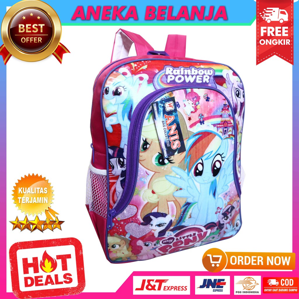 Ready Stock Backpack Terbaru Khusus Anak Cewek Mika Gambar Pony Pink Fashionable Kece Kekinian Murah