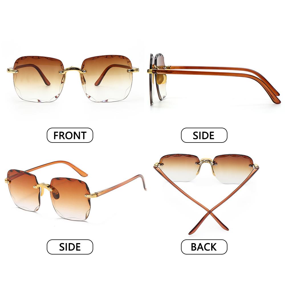 R-flower Square Rimless Sunglasses Untuk Wanita Berwarna UV400 Gradient Sun Glasses Eyewear