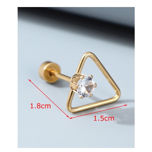 LRC Anting Fashion Gold Color Diamond-studded Triangle Alloy Single Stud Earrings