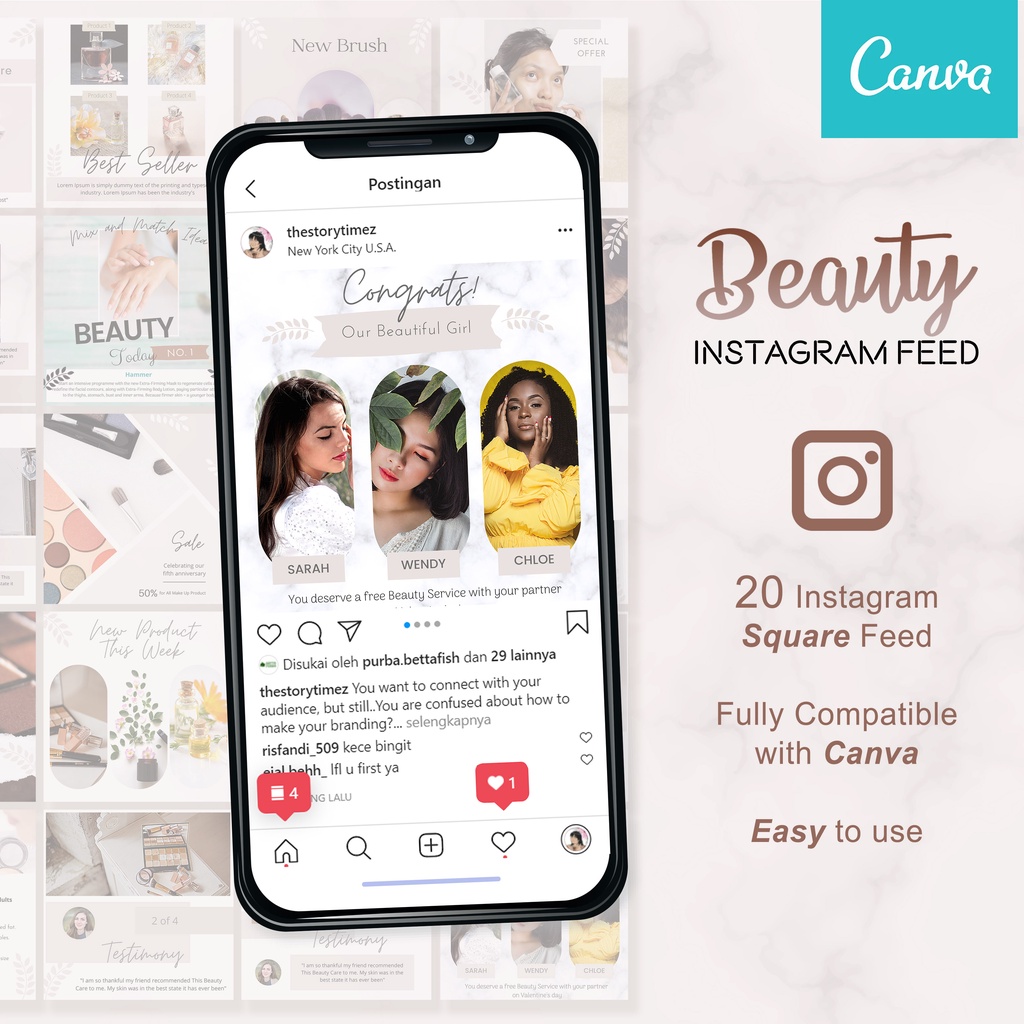 20 Instagram Feed Template Untuk Kecantikan/kosmetik Edit dengan Canva