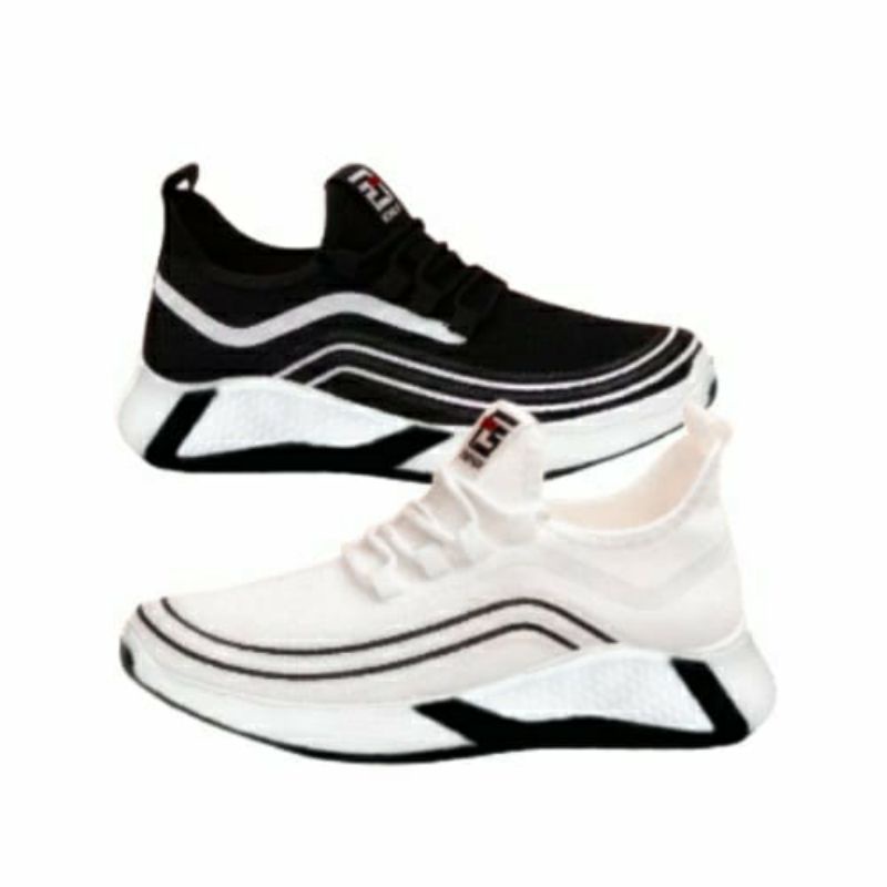 Sepatu Kasual Sneakers Pria Terbaru Putih Hitam Korean Style | Sepatu Jogger Termurah Realpick