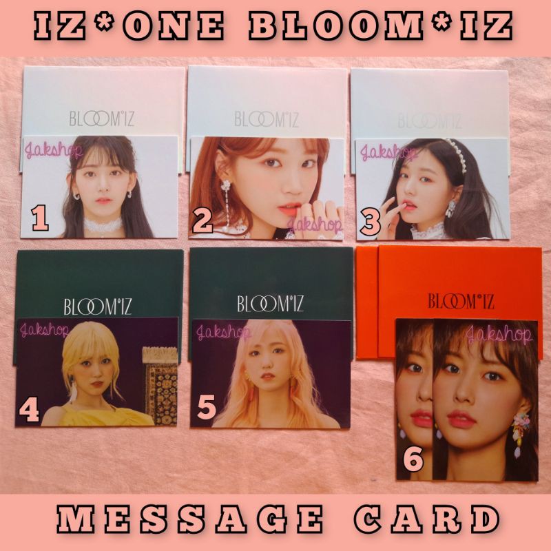OFFICIAL IZONE BLOOMIZ MESSAGE CARD IZ*ONE BLOOM*IZ KPOP AMPLOP SAKURA CHAEWON WONYOUNG NAKO HITOMI