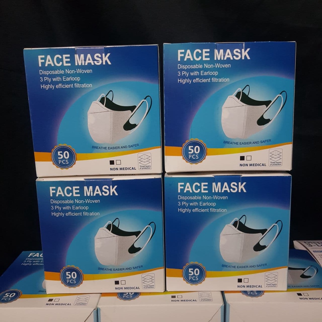 MASKER DUCKBILL ADA GARIS 3PLY ISI 50 / DUCKBILL FACE MASK PUTIH ISI 50