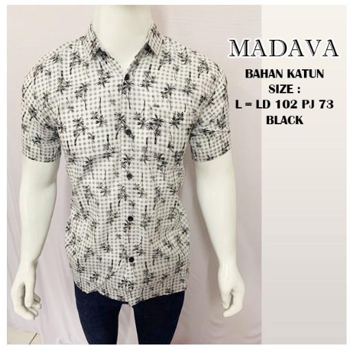 Kemeja pantai pria cowok motif pohon bali floral putih polos kombinasi biru pendek murah bagus adem