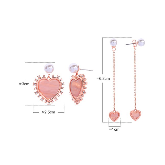 LRC Anting Tusuk Fashion Short Pink Heart-shaped Pearl Earrings F94082