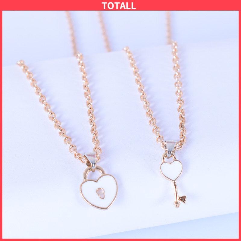 COD fashion key love lock pendant kalung pasangan sepasang rantai klavikula emas pria dan wanita retro-Totall