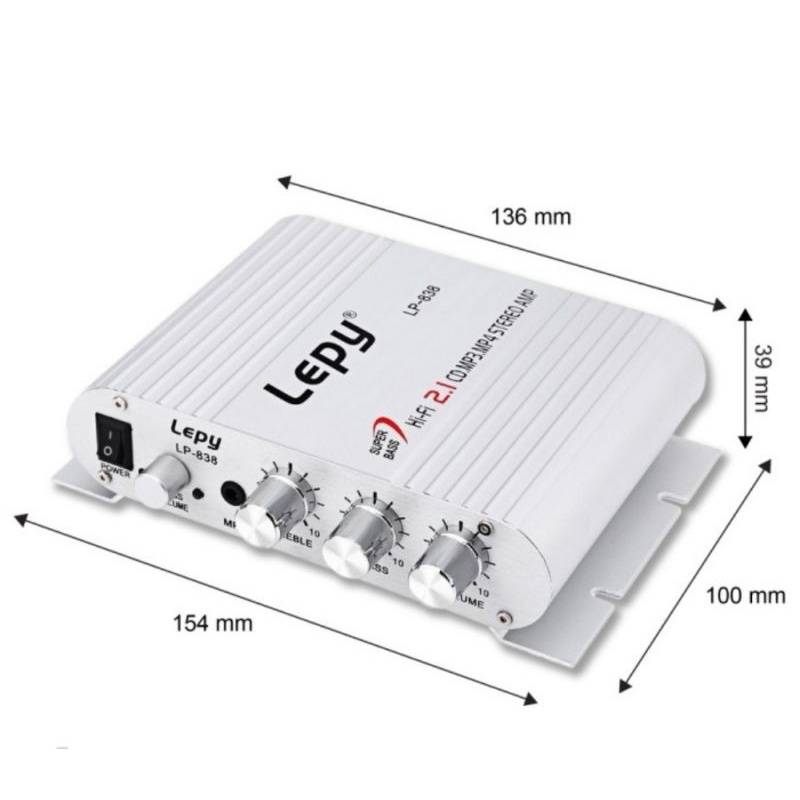 Mini Lepy LP-838 Car 3 Channel Amplifier Stereo Mega Bass 12V Hi-Fi