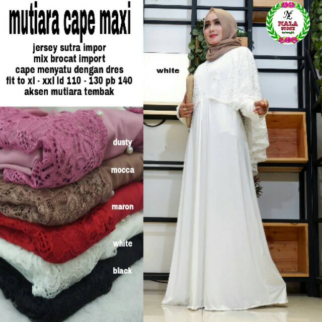 Official shop - Mutiara cape maxi realpic gamis dress cape brukat cantik putih pesta warna putih