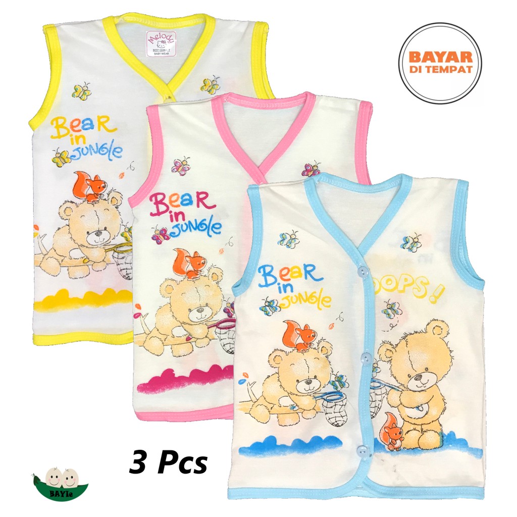 BAYIe- 3 Pcs Baju Bayi Buntung/Singlet MELODY New Born umur 0-3 bulan/baju rumah/anak laki/perempuan