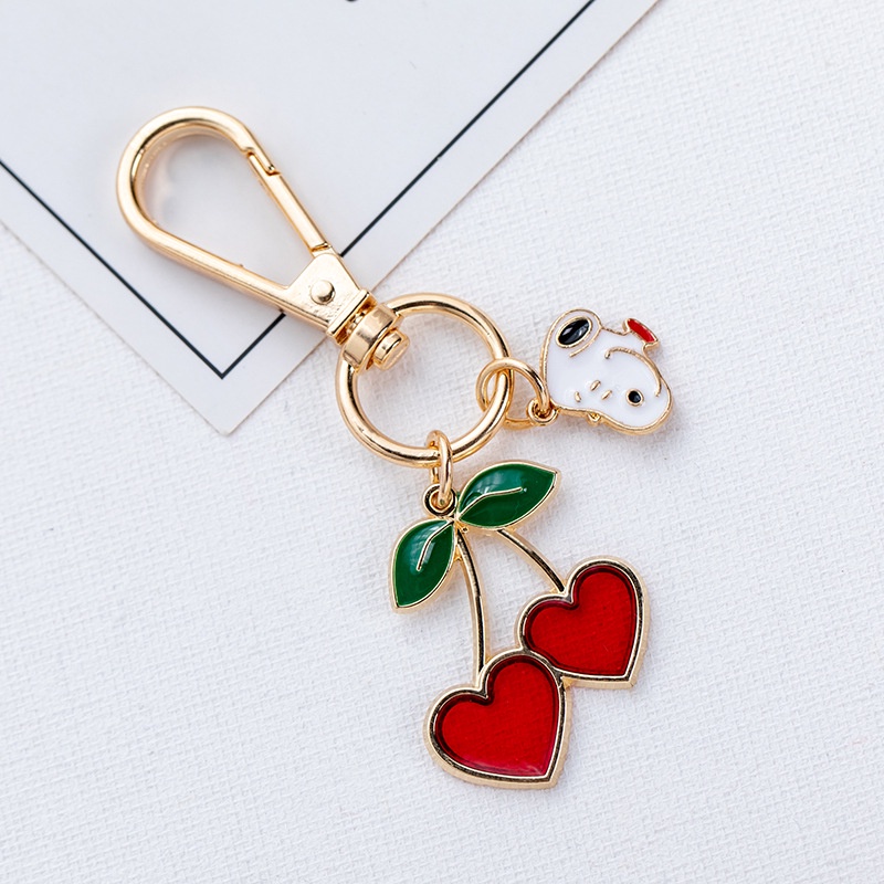 Sweet Girl Heart Metal Red Cherry Cartoon Snoopy Keychain Hand Account Bag Car Pendant