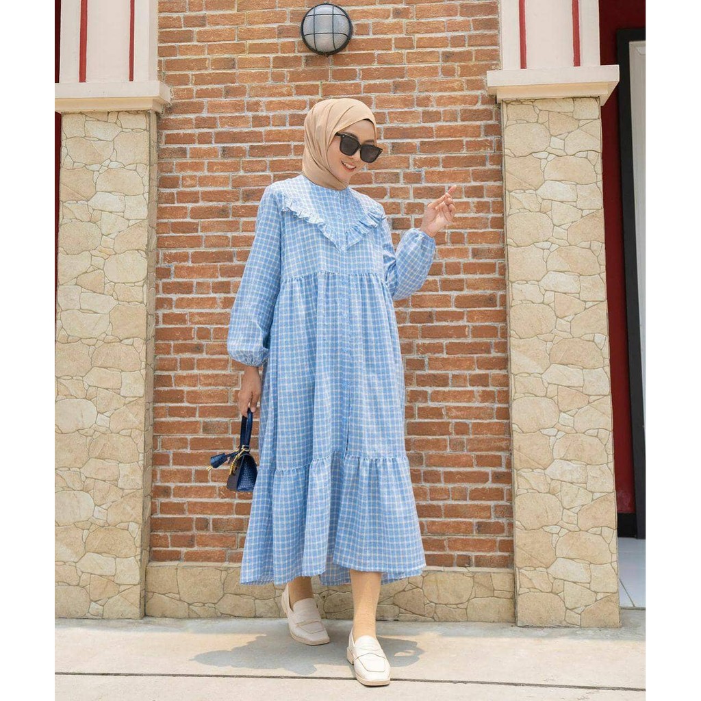 TUNIK LUCU / SEMI DRESS / BAJU KOTAK-KOTAK BIRU/ BAJU REMAJA / BAJU COD / BAJU FREE ONGKIR