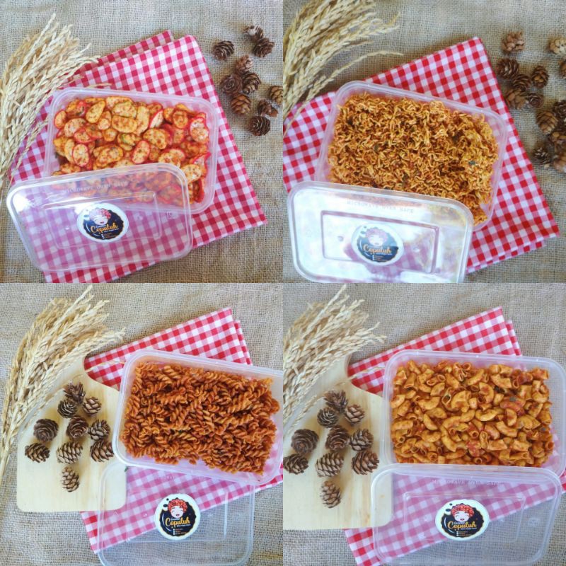 

Makaroni bantat/makaroni spiral/kerupuk seblak/mie seblak kering kemasan box