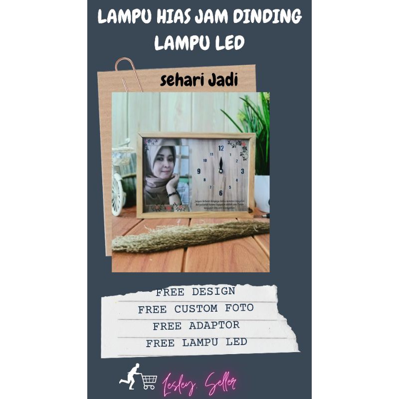 [LANGSUNG JADI] Lampu Hias Jam Dinding Lampu Led Custom Foto Kado Hadiah Akrilik