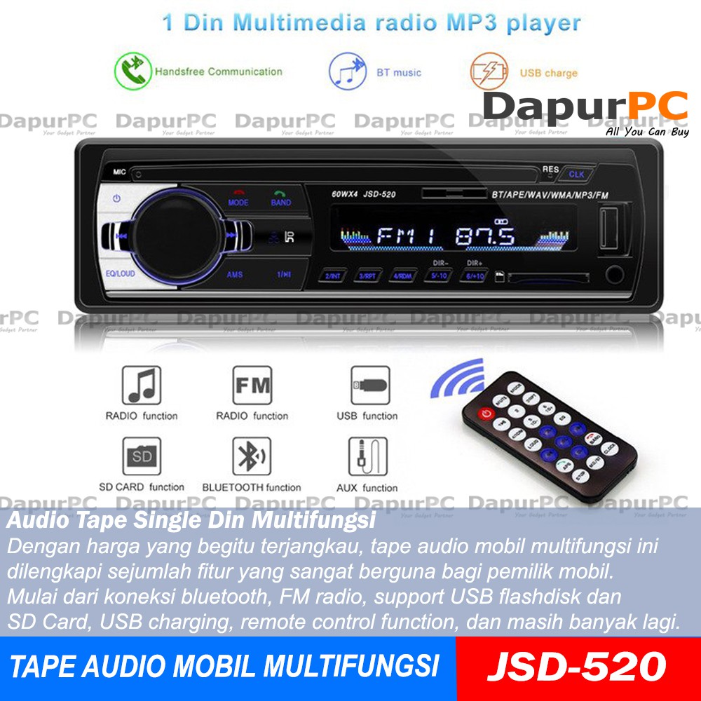 Single Din Audio  Tape Mobil  LCD  Multifungsi Bluetooth USB 