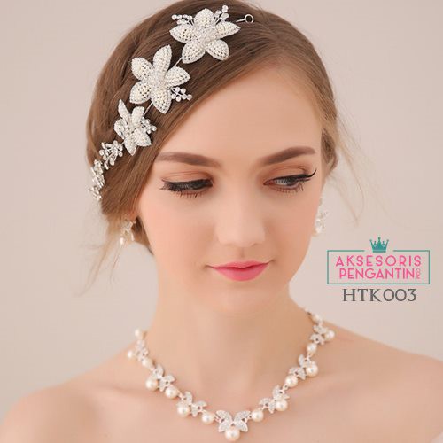 Paket Aksesoris Kalung Tiara Pengantin l Perhiasan Wedding - HTK 003