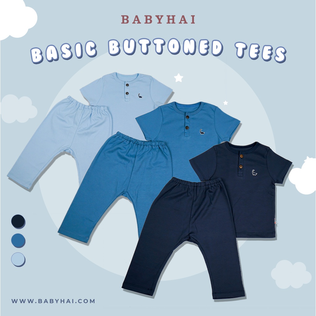 Baju Bayi Anak Perempuan Laki Laki Setelan Polos Kancing Depan Lengan Pendek Celana Panjang Baby Hai 1pcs