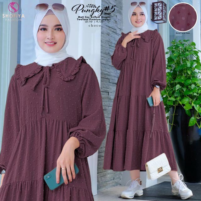 Atasan Midi Dress Import/Jesika 3 8/Pungky/Baju Crinkle Murah/Mini Dress Tebal/Pakaian Wanita Murah 