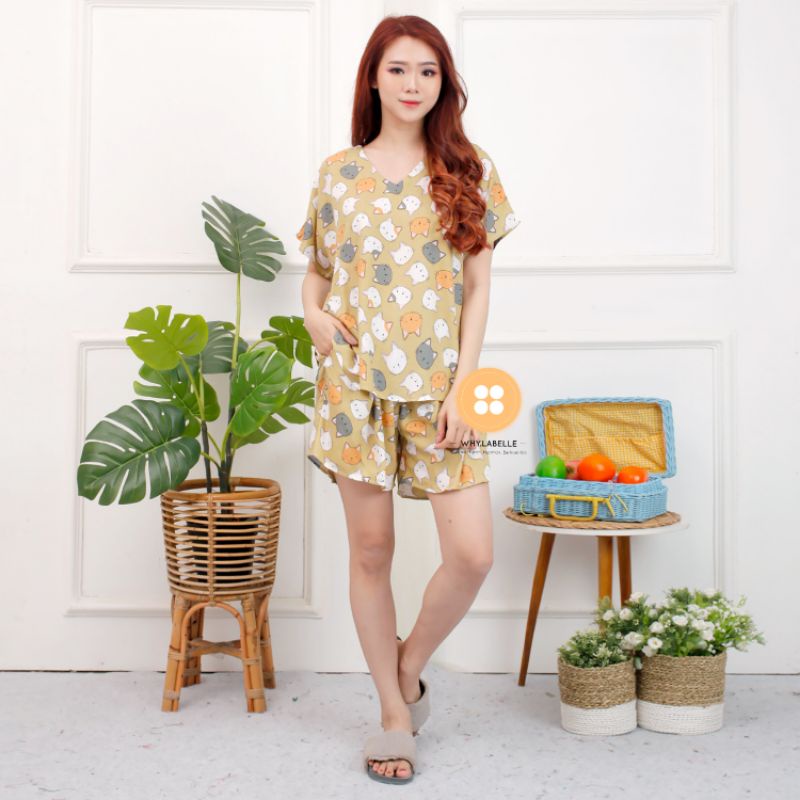 baju tidur homewear rayon Catty-Olive