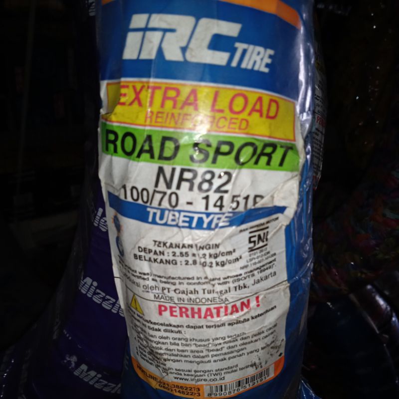 Ban merk IRC ukuran 100/70-14 NR 82 Tubetype