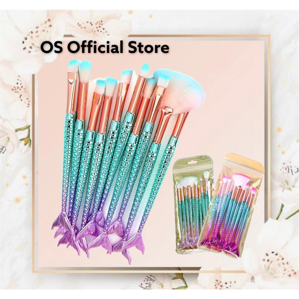 OS Premium Brush Kuas Make Up Mermaid 10in1 / Make Up Tools / Alat Make Up / Brush Make up Set