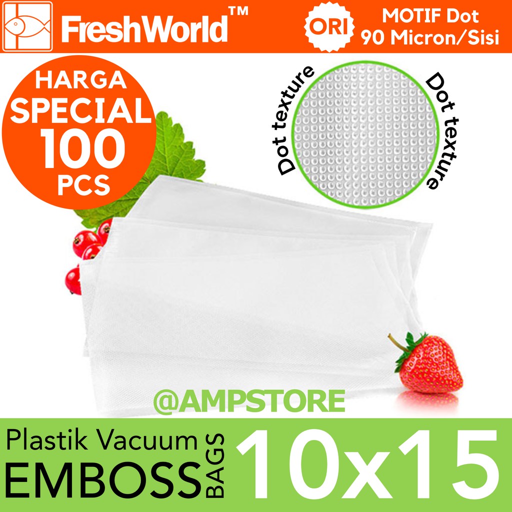 Fresh World 10cm x 15cm Plastik Vacum Sealer Bag Embos / Embossed