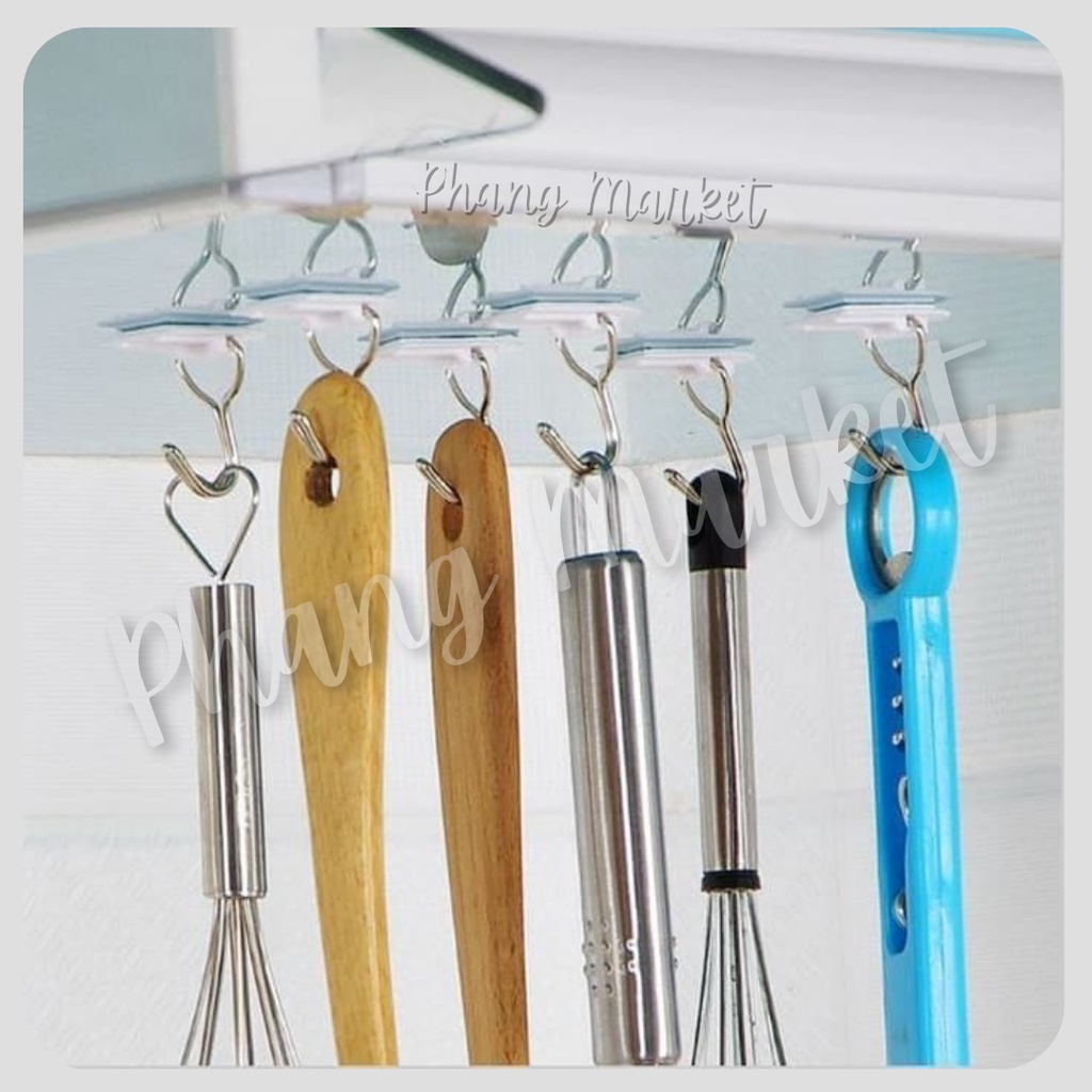 6 Pcs Gantungan Magic Hook Cantolan Baju Pakaian Celana Tempel Dinding Pintu Multifungsi Serbaguna Sticky Hanger