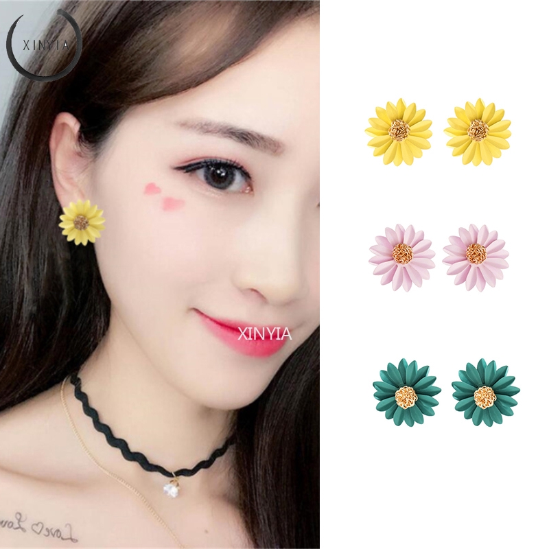 Anting Tusuk Model Bunga Matahari Gaya Korea Untuk Wanita