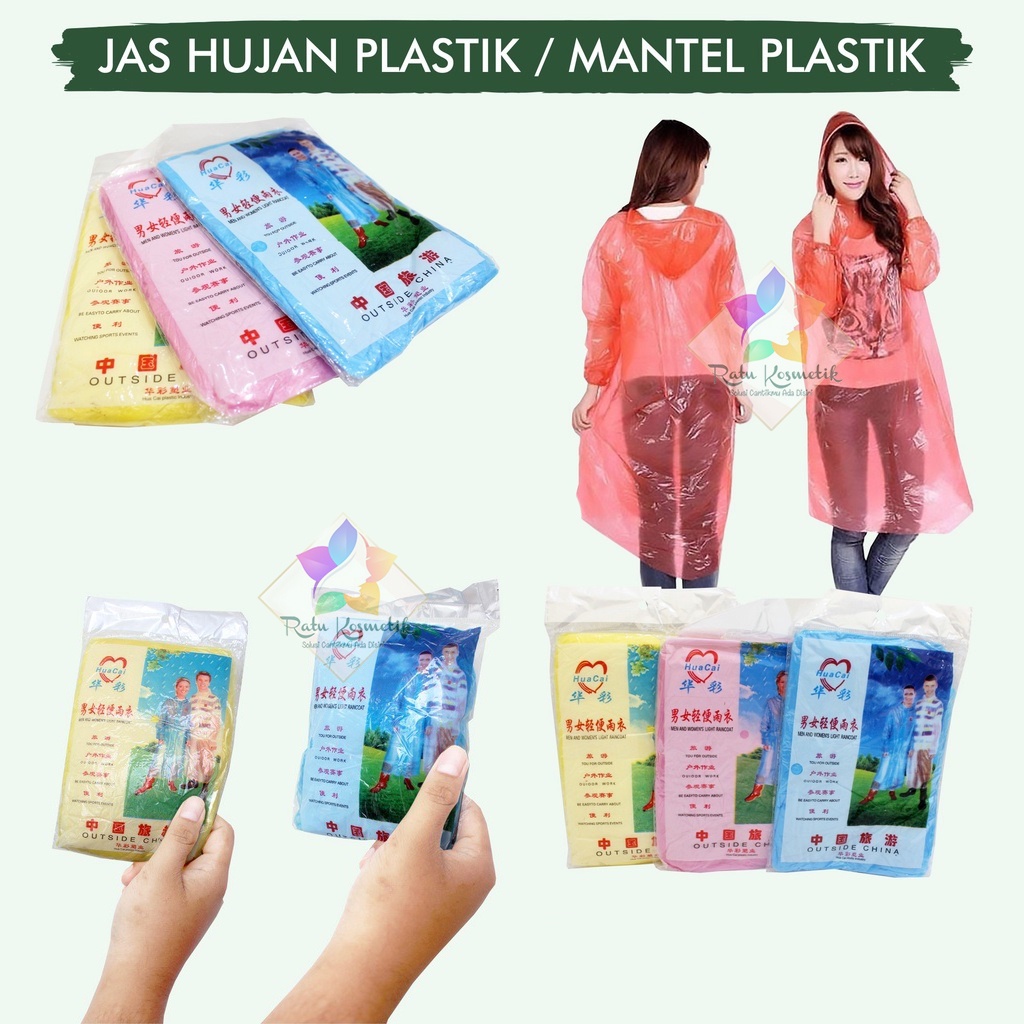 ❤ RATU ❤ Jas Hujan Plastik Polos Sekali Pakai | Pelindung Dari Hujan | Raincoat | Mantel Kresek Warna Warni Murah