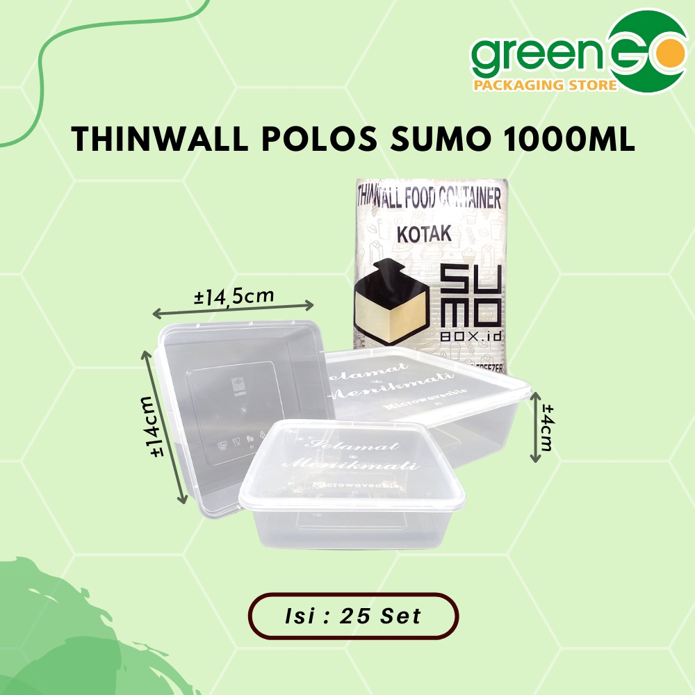 THINWALL PERSEGI 1000ML SUMO 25 SET BENING TRANSPARAN THINWALL SUMO KOTAK BESAR MURAH SUMOBOX TOPLES