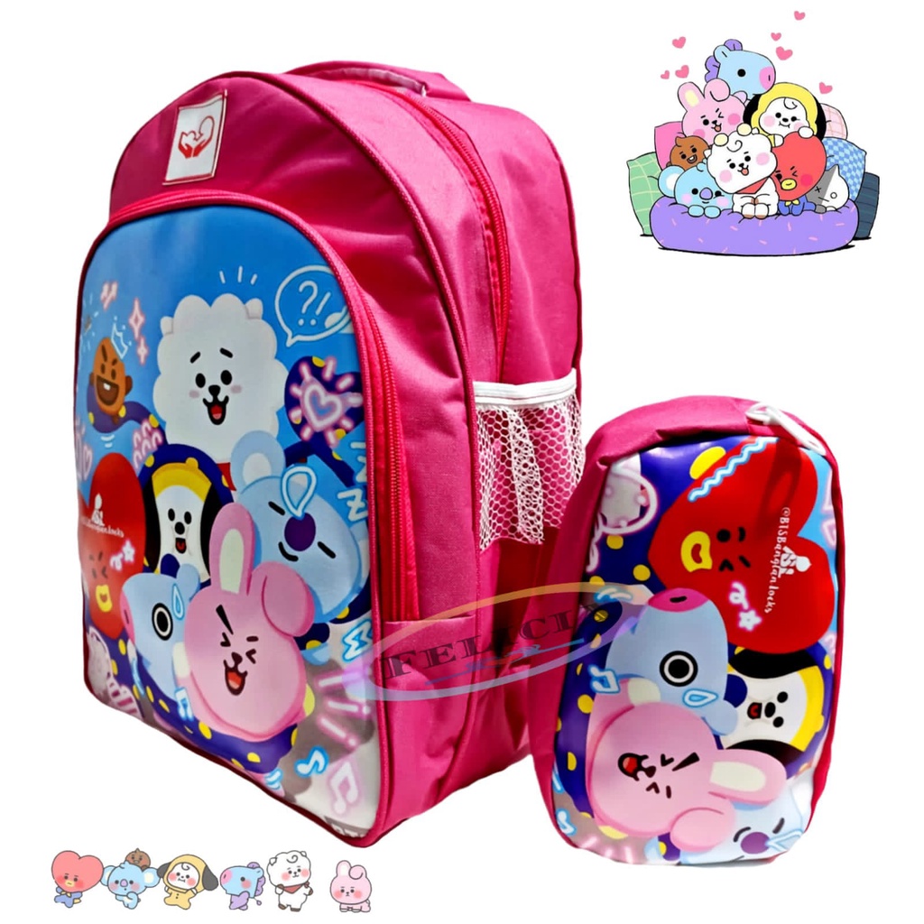 Tas Ransel Boba Dan Bt21 Anak TK-SD Terbaru Free Botol Minum Dan Free Tempat Pensil