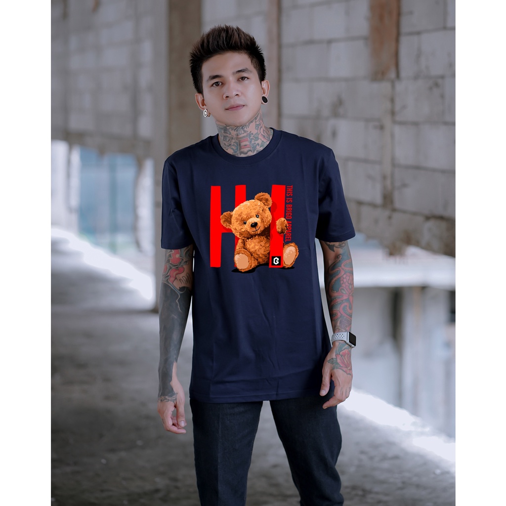 BRIGO Kaos Lengan Pendek Bear Hi II Kaos Distro BRIGO Beruang Hi II Kaos Katun Combed M-XL ( Pria &amp; Wanita )