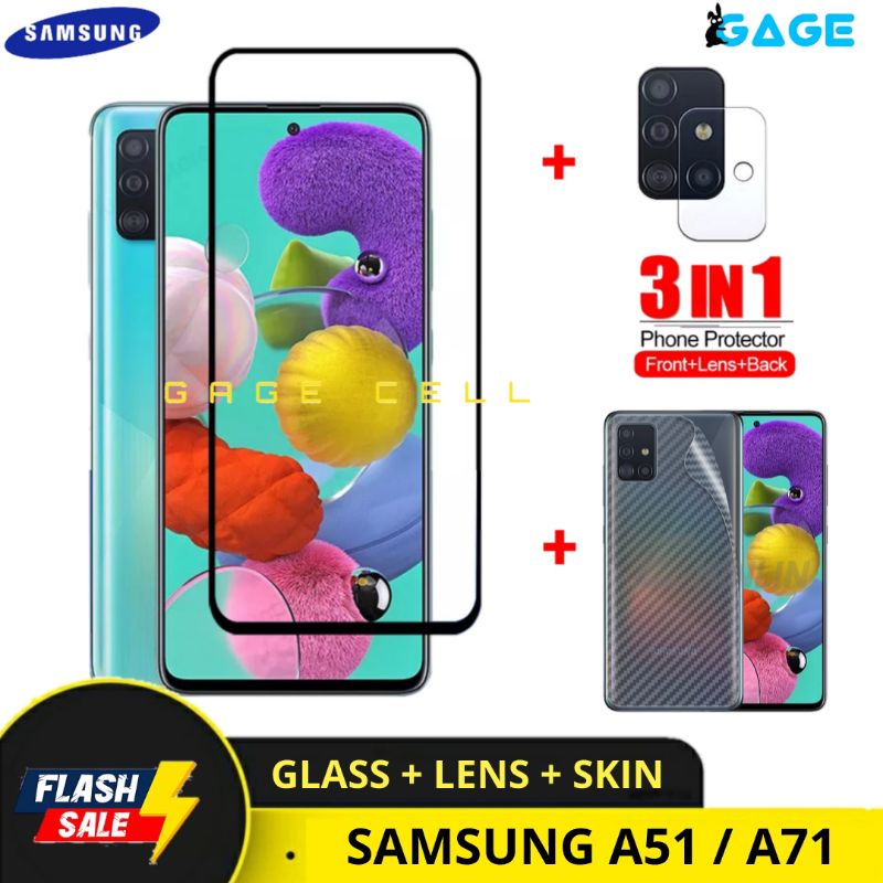 PROMO 3IN1 TEMPERED GLASS LAYAR KAMERA SKIN CARBON  SAMSUNG GALAXY A51 A71 TG ANTI GORES FULL SCREEN