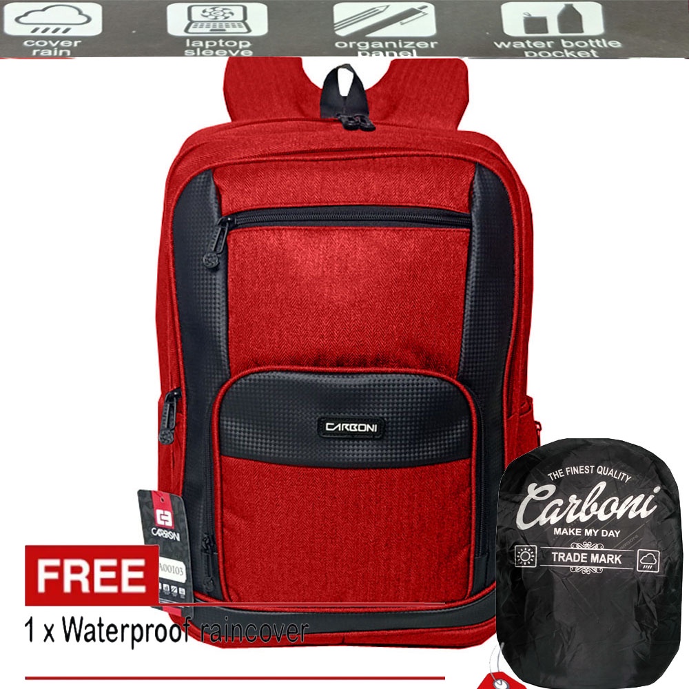 Backpack Carboni Make My Day Tas Ransel Original AA OOO3  RED  Tas  Style Casual pria wanita + FRE Raincofer