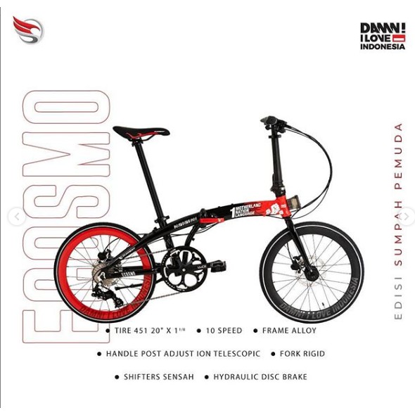 Element Folding Bike Ecosmo 10sp Edisi Damn Sumpah Pemuda / sepeda murah / sepeda lipat