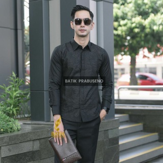 Batik Prabuseno Motif Agharna Baju Kemeja Pria Lengan Panjang Slim Fit Katun Printing Premium Formal Size S M L XL XXL Jumbo Original