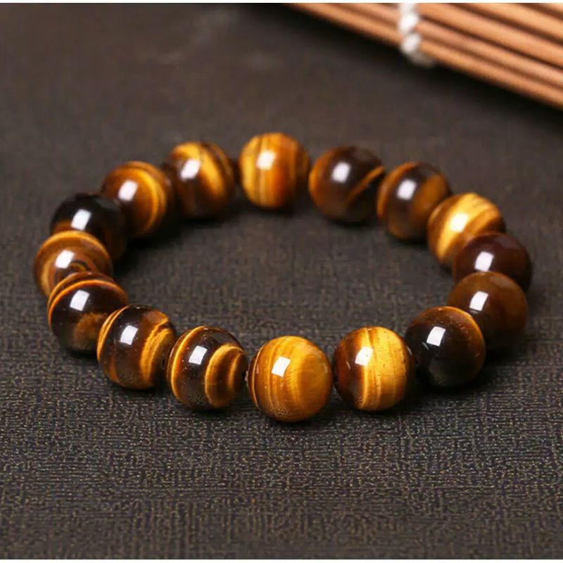 COD✅ Gelang Batu Alam Tiger Eye Original Pria Wanita 10mm Cokelat