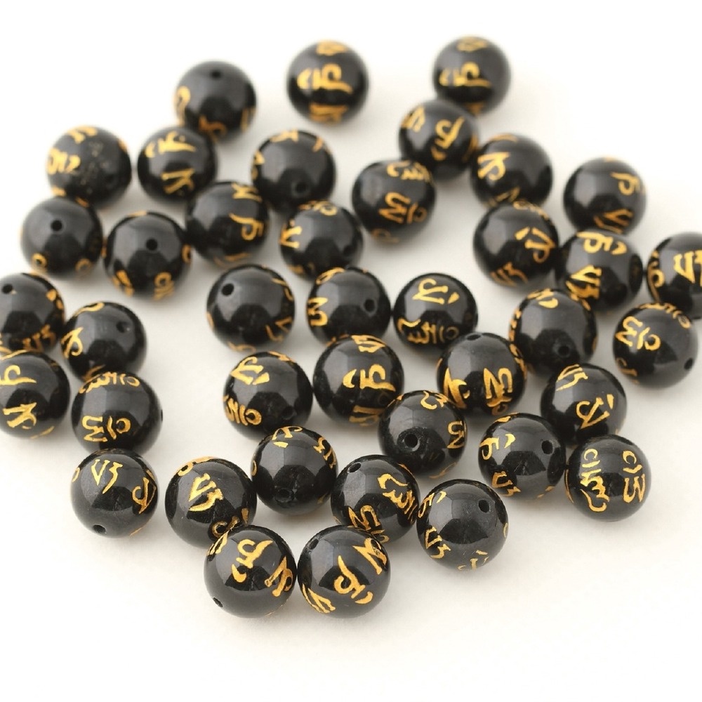 50 / 100 Pcs Manik-Manik Buddha Charms Ukiran Naga Emas Ukuran 8mm - 14mm Untuk Membuat Perhiasan Gelang