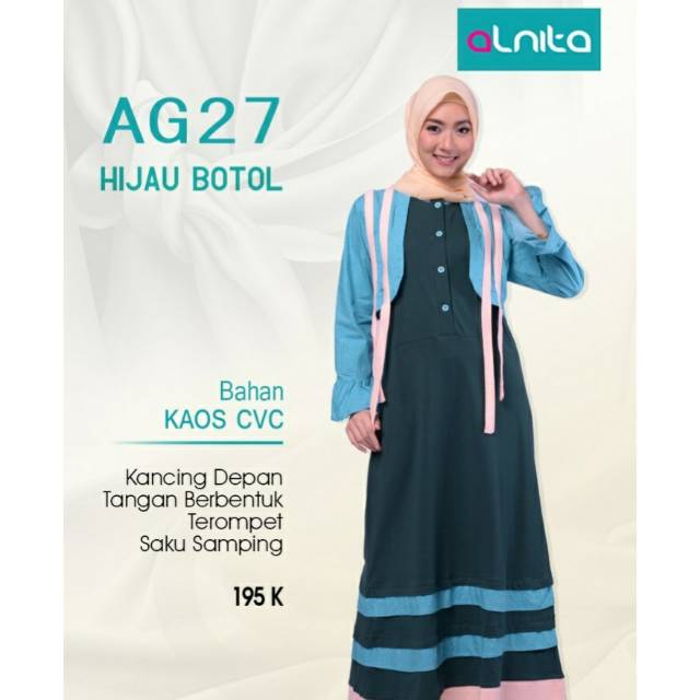 Gamis Kaos Muslimah Alnita AG 27 Hijau Botol