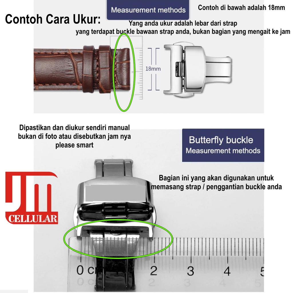 SS Butterfly Clasp Automatic Push Buckle Strap Tali Jam Ukuran 16mm 18mm 20mm 22mm 24mm