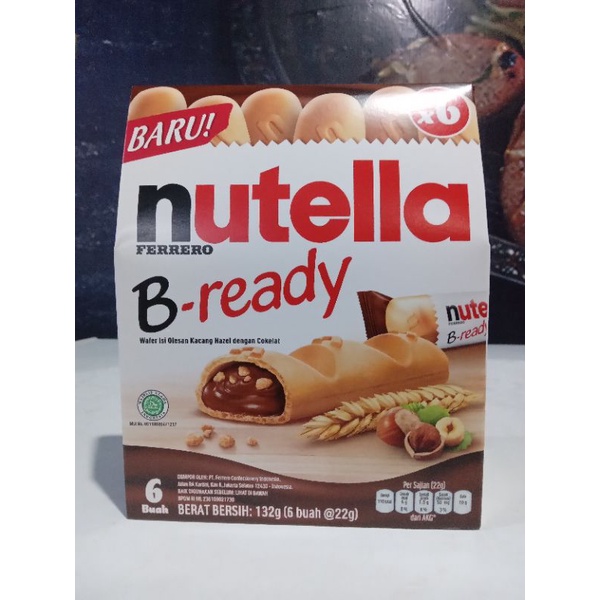 

Nutella B-Ready 6pcs @22Gr Wafer isi Olesan Kacang Hazel dan Cokelat