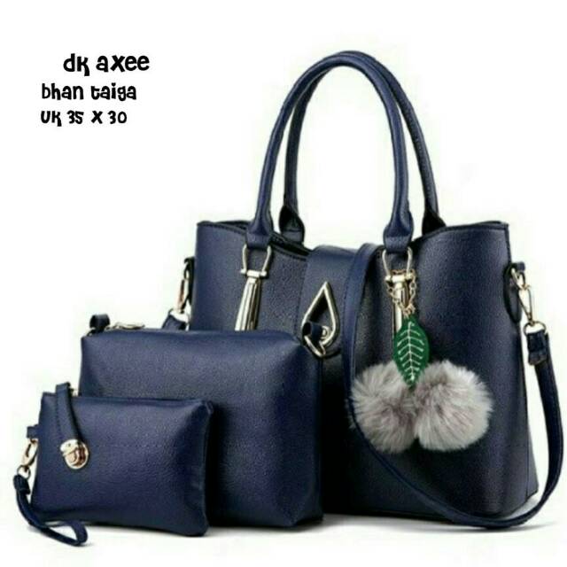 Fashion handbag 3in1 airbesar free pompom murah / tas wanita