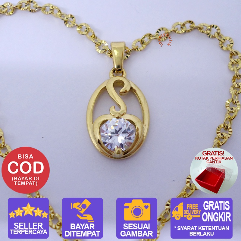 Lovelybutik Kalung Titanium Wanita Anti Karat Model Terbaru 3Lice Kalung Wanita Titanium + Liontin Permata BONUS TEMPAT PERHIASAN