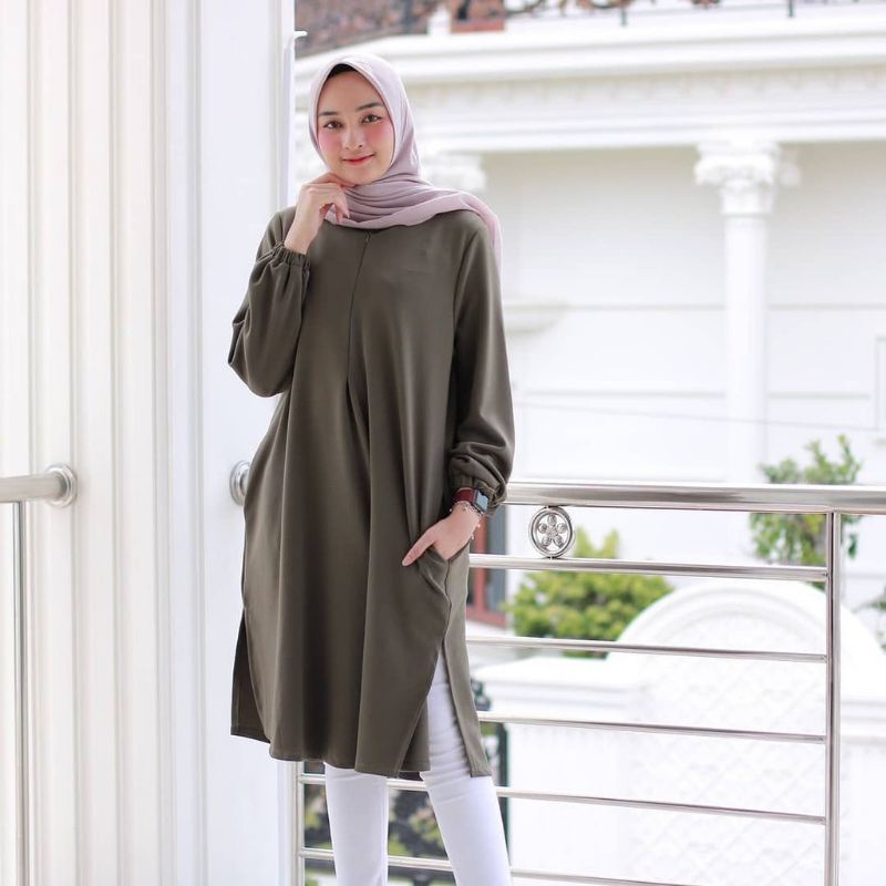 Tunik Terbaru/ atasan wanita muslim/ Fidya Tunik bahan Shakila Premium